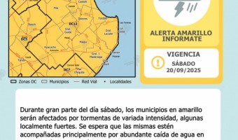 ALERTA AMARILLA PARA EL SBADO 20 DE SEPTIEMBRE